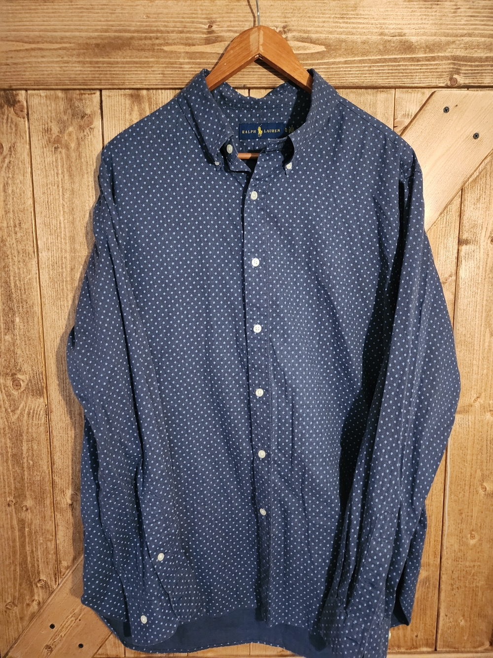 Ralph Lauren Navy Button-Down Shirt with White Microdots